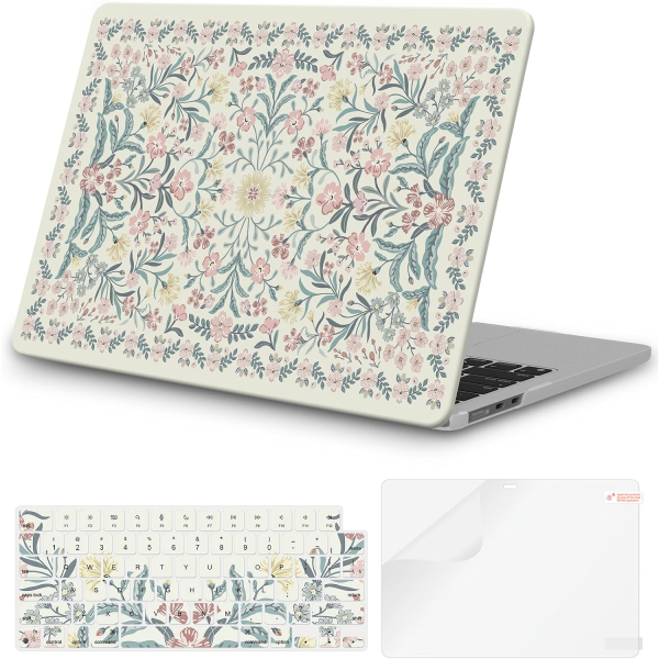 iCasso Desenli MacBook Air K�l�f� (13.6 �n�)-Boho Floral Pink