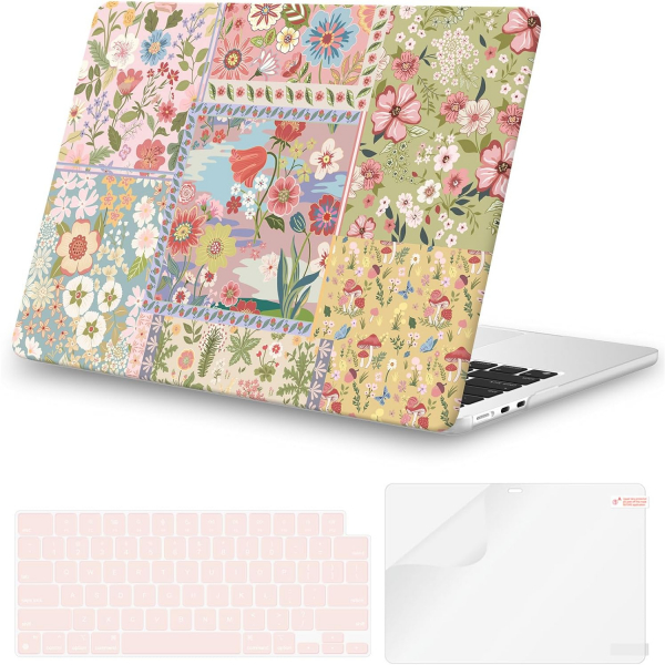 iCasso Desenli MacBook Air K�l�f� (13.6 �n�)-Pink Flower Patchwork