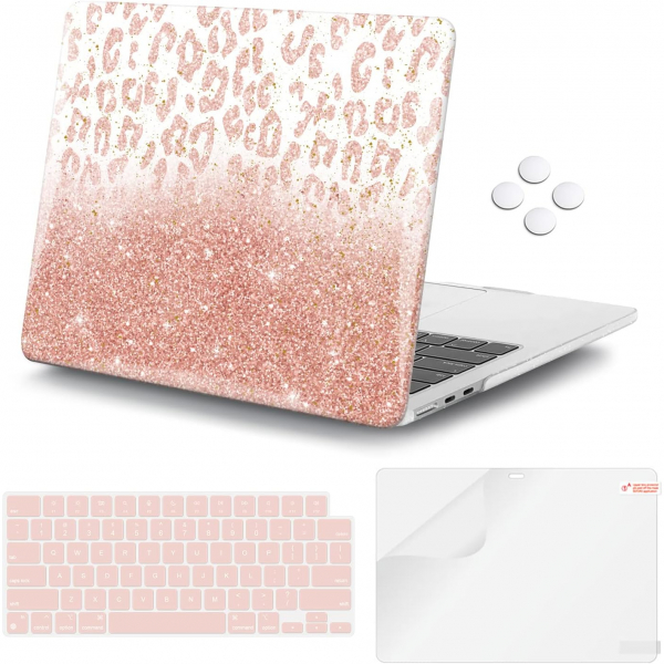 iCasso Liquid Retina MacBook Air Uyumlu Klf(13.6 in)-Glitter Leopard 