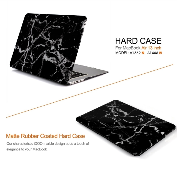 iDoo Apple MacBook Air Marble Pattern Serisi Klf (13 in)-Black Marble