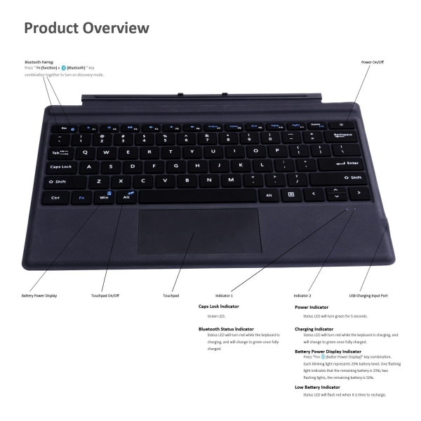 iXCC Microsoft Surface Pro 4 Kablosuz Bluetooth Klavye