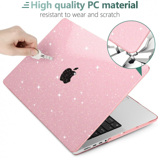 TWOLSKOO MacBook Pro M1/M4 Uyumlu Klf (14 in)-Glitter Pink