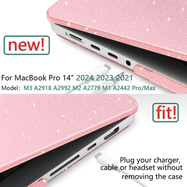 TWOLSKOO MacBook Pro M1/M4 Uyumlu Klf (14 in)-Glitter Pink