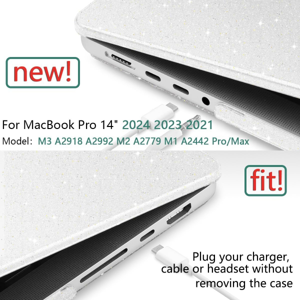 TWOLSKOO MacBook Pro M1/M4 Uyumlu Klf (14 in)-Glitter Clear