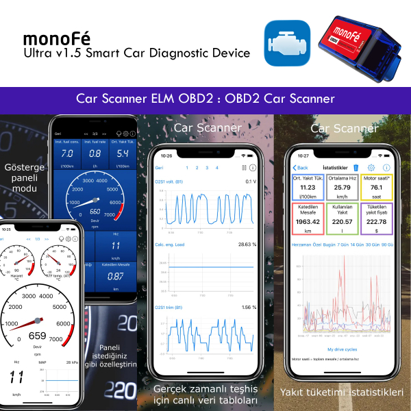 monoFe CarScanner Ultra v1.5 OBD 2 Ara� Tan� Cihaz�