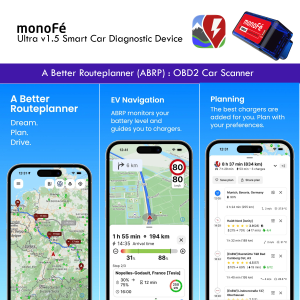 monoFe ABRP Ultra v1.5 OBD 2 Ak�ll� Ara� Tan� Cihaz�