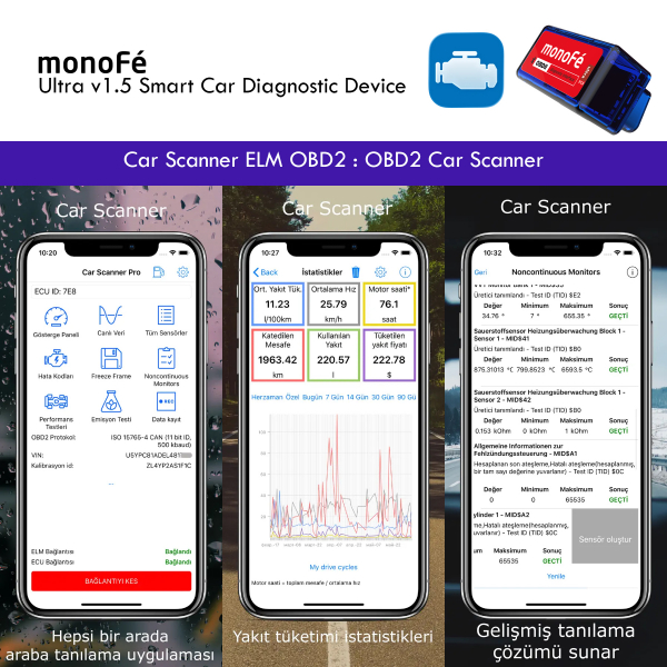 monoFe CarScanner Ultra v1.5 OBD 2 Ara� Tan� Cihaz�
