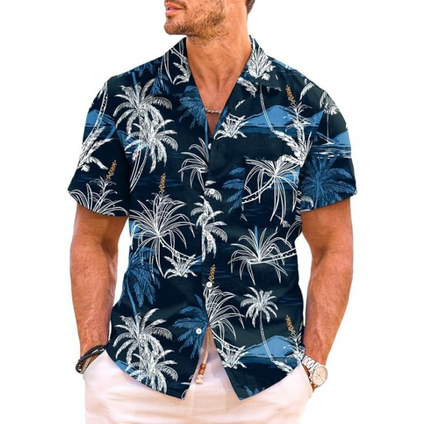 monoFe Erkek Ksa Kollu Hawaii Gmlek(Mavi)