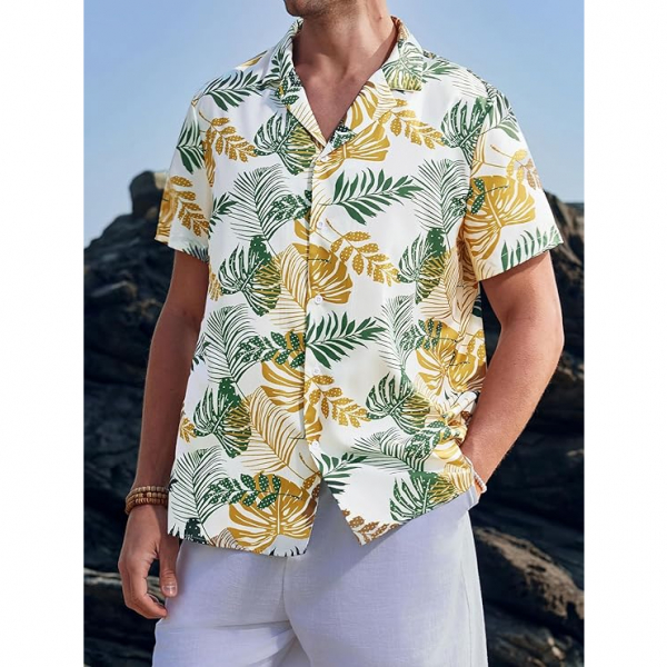 monoFe Erkek Ksa Kollu Hawaii Gmlek(Beyaz)