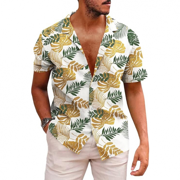 monoFe Erkek Ksa Kollu Hawaii Gmlek(Beyaz)