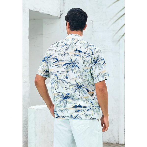 monoFe Erkek Pamuklu Ksa Kollu Hawaii Gmlek(Beyaz)