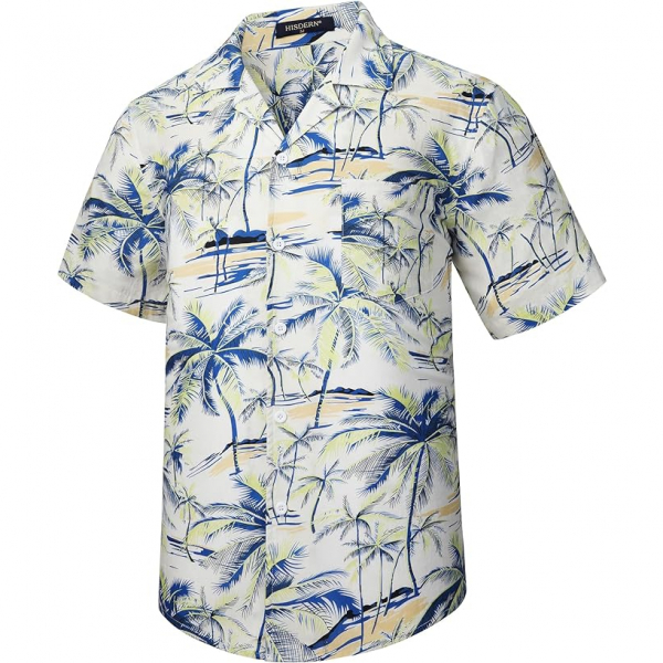 monoFe Erkek Pamuklu Ksa Kollu Hawaii Gmlek(Beyaz)