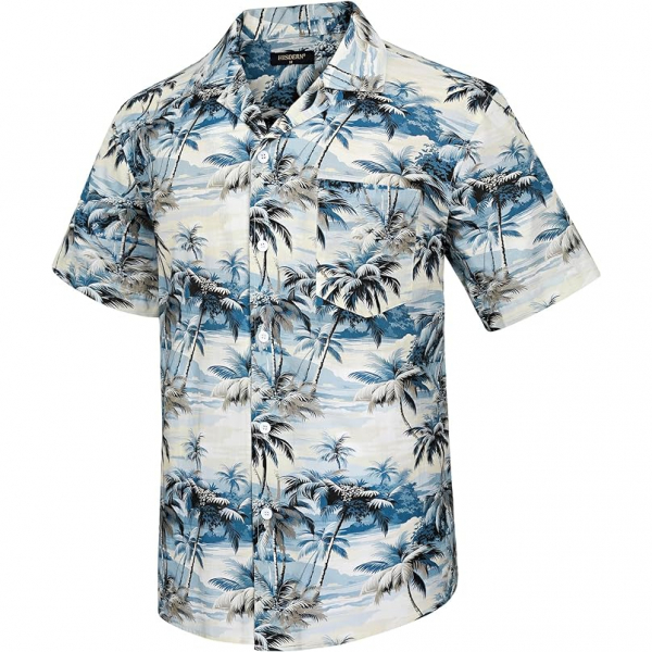 monoFe Erkek Pamuklu K�sa Kollu Hawaii G�mlek(Mavi)