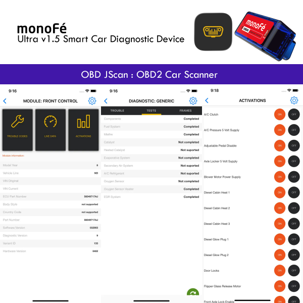 monoFe OBDJScan Ultra v1.5 OBD 2 Ara� Tan� Cihaz�