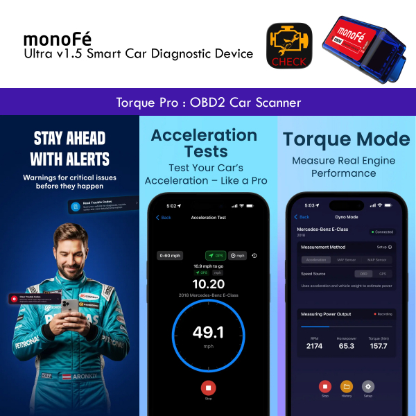 monoFe Torque Ultra v1.5 OBD 2 Ak�ll� Ara� Tan� Cihaz� 