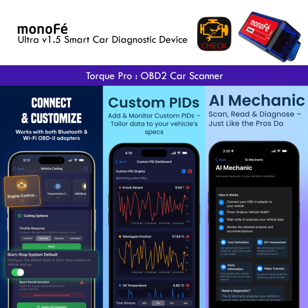 monoFe Torque Ultra v1.5 OBD 2 Ak�ll� Ara� Tan� Cihaz� 
