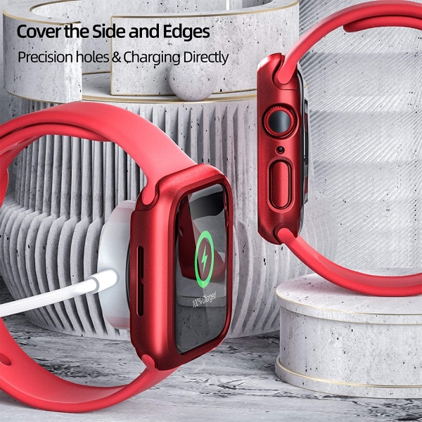pzoz Apple Watch 4 Ekran Koruyucu Bumper Klf (44mm)-Red