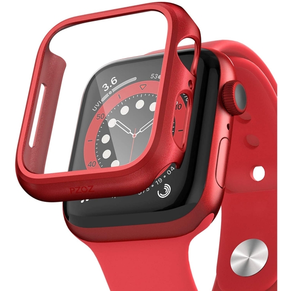 pzoz Apple Watch 4 Ekran Koruyucu Bumper Klf (44mm)-Red