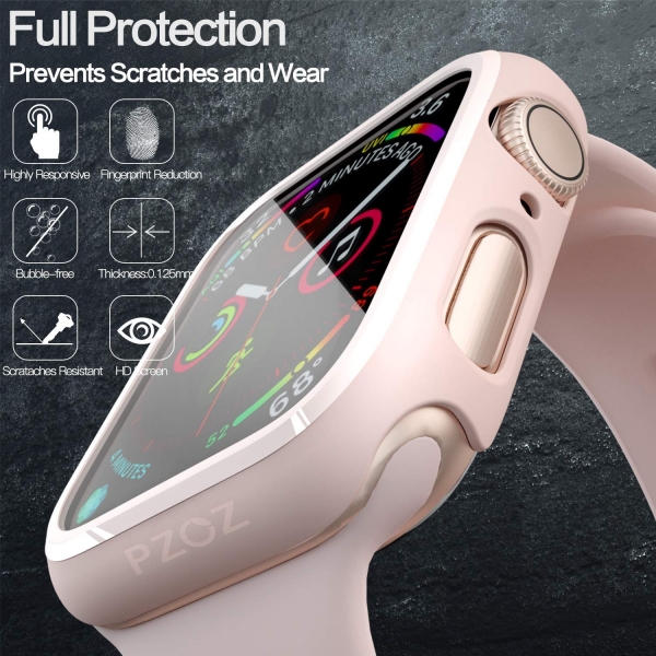 pzoz Apple Watch 4 Ekran Koruyucu Bumper Klf (44mm)-Pink