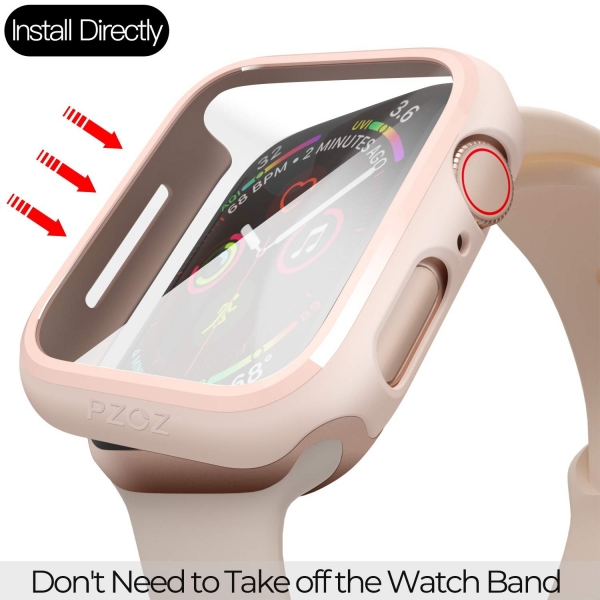 pzoz Apple Watch 4 Ekran Koruyucu Bumper Klf (44mm)-Pink