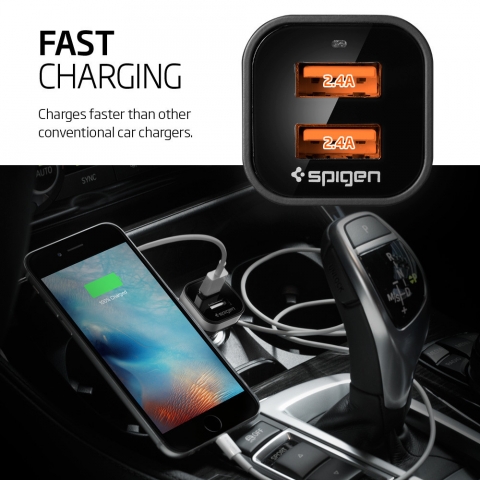 Spigen 4.8 Amp ift Balantl USB Ara arj F24QC - SGP11749