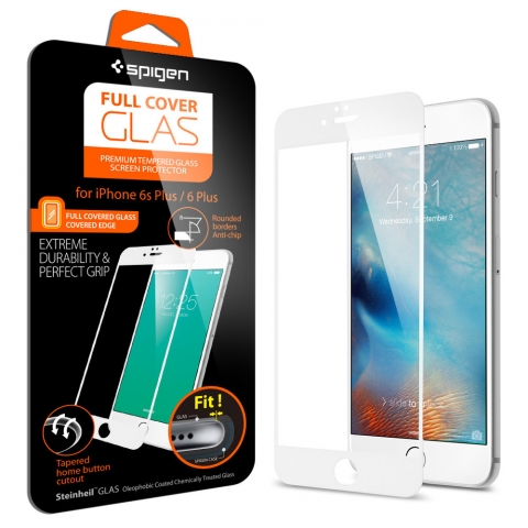 Spigen iPhone 6S Plus / 6 Plus Full Cover Cam Ekran Koruyucu-White