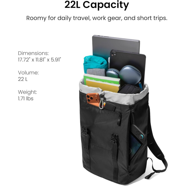 tomtoc VintPack TA1 Laptop S�rt �antas� (22 L)-Black Light