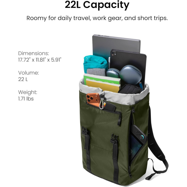 tomtoc VintPack TA1 Laptop S�rt �antas� (22 L)-Green Light