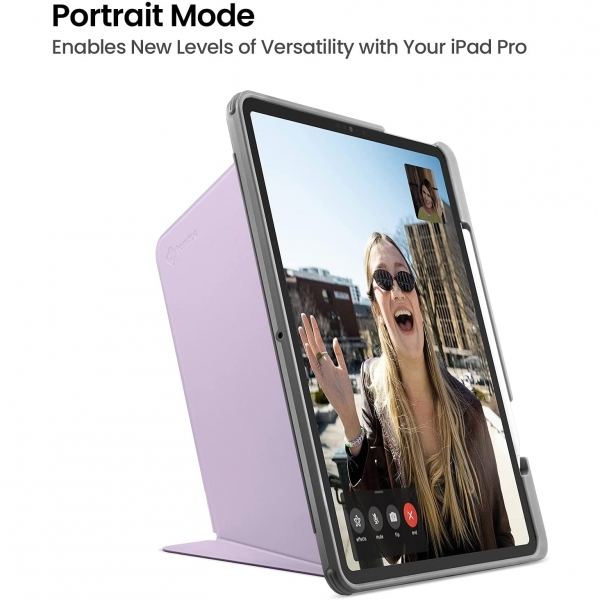 tomtoc iPad Pro Kalem Blmeli Klf (12.9 in)(5.Nesil)-Lavender