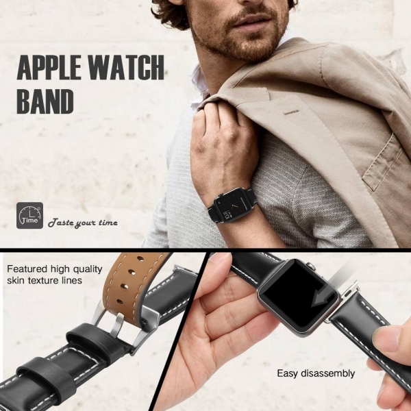 top4cus Apple Watch Deri Kay (42mm)-Unique buckle - Black