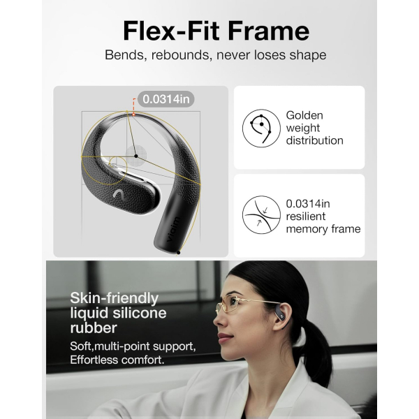 viaim OpenNote AI Ses Kaydedici Akll Kulaklk-Black