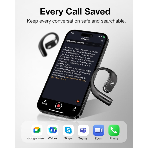 viaim OpenNote AI Ses Kaydedici Akll Kulaklk-Black