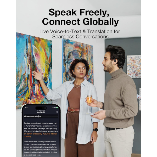 viaim OpenNote AI Ses Kaydedici Akll Kulaklk-Black