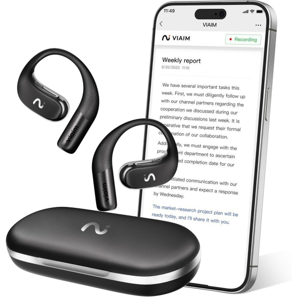 viaim OpenNote AI Ses Kaydedici Akll Kulaklk-Black