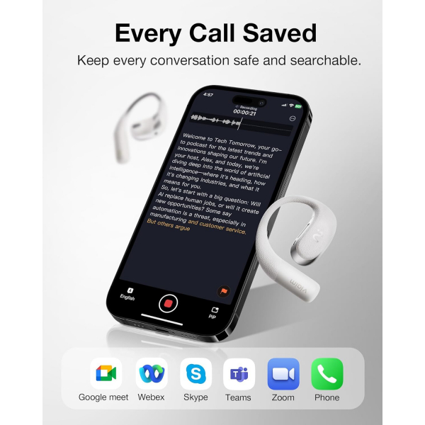 viaim OpenNote AI Ses Kaydedici Akll Kulaklk-Gray