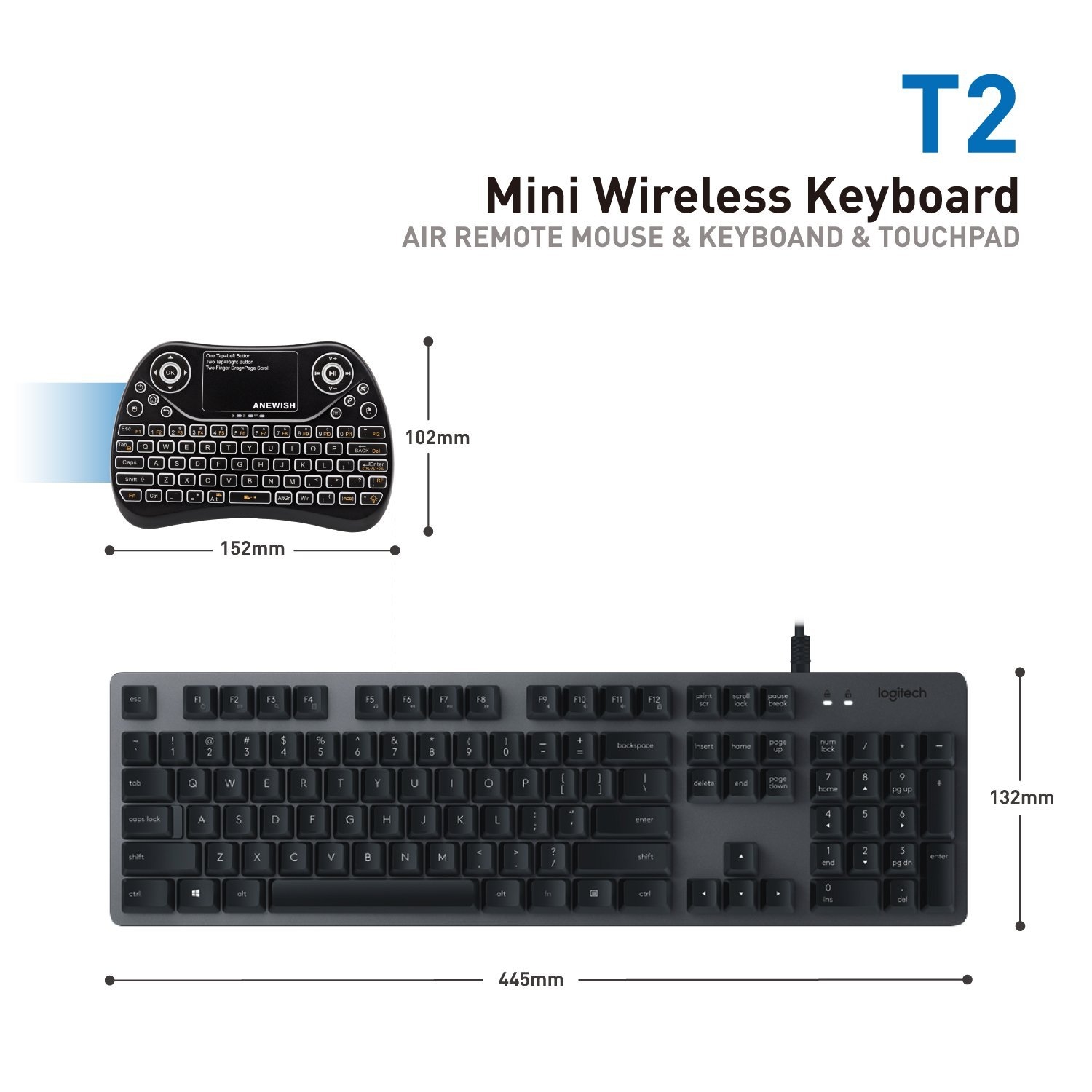 Anewish Renkli Mini Kablosuz Klavye Touchpad Mouse 7931