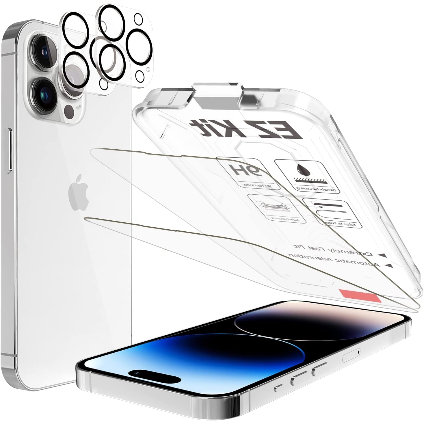 KCT EZ Kit iPhone 14 Pro Temperli Cam Ekran ve Kamera Lens Koruyucu(2+2)
