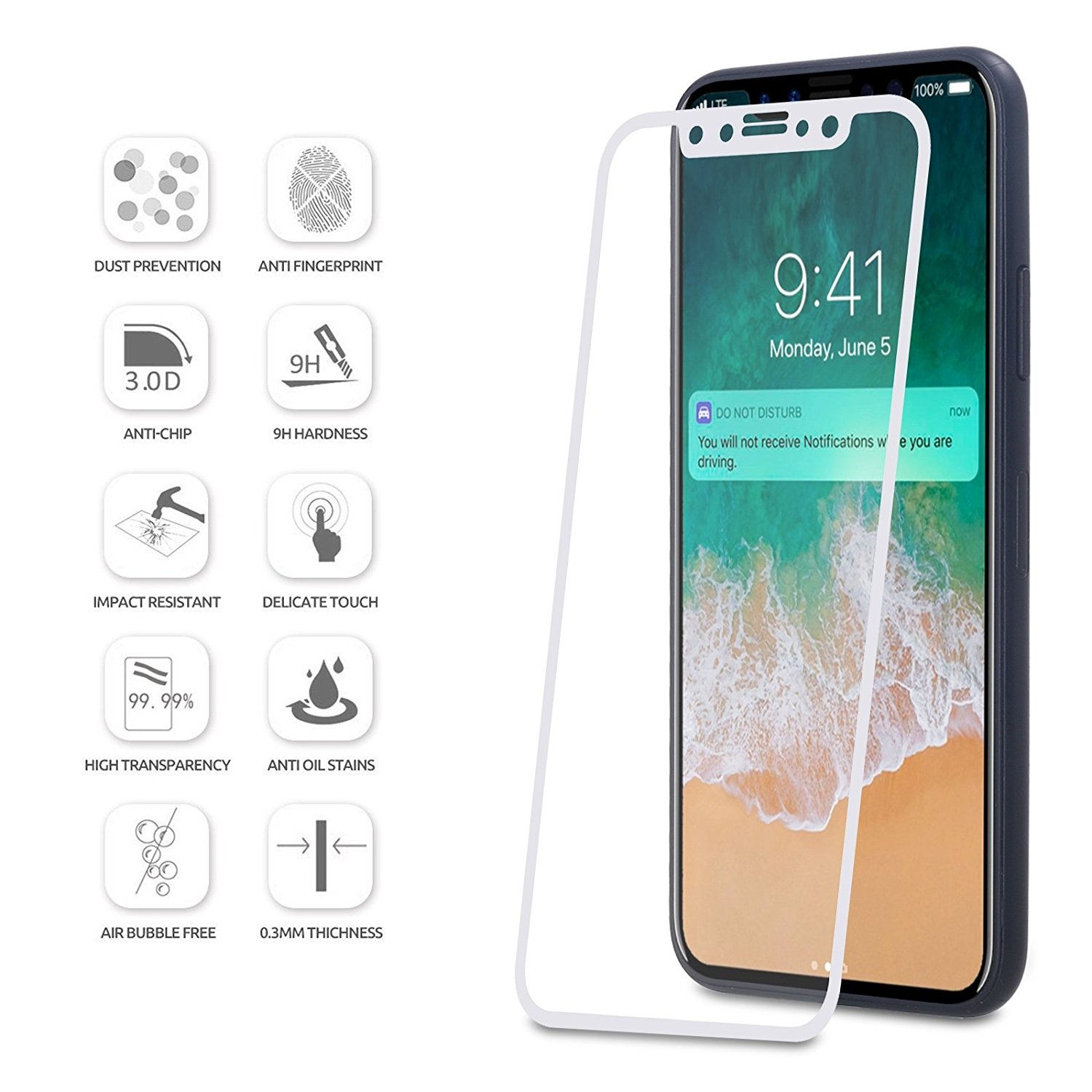 Lontect Apple Iphone X Temperli Cam Ekran Koruyucu Beyaz 4719