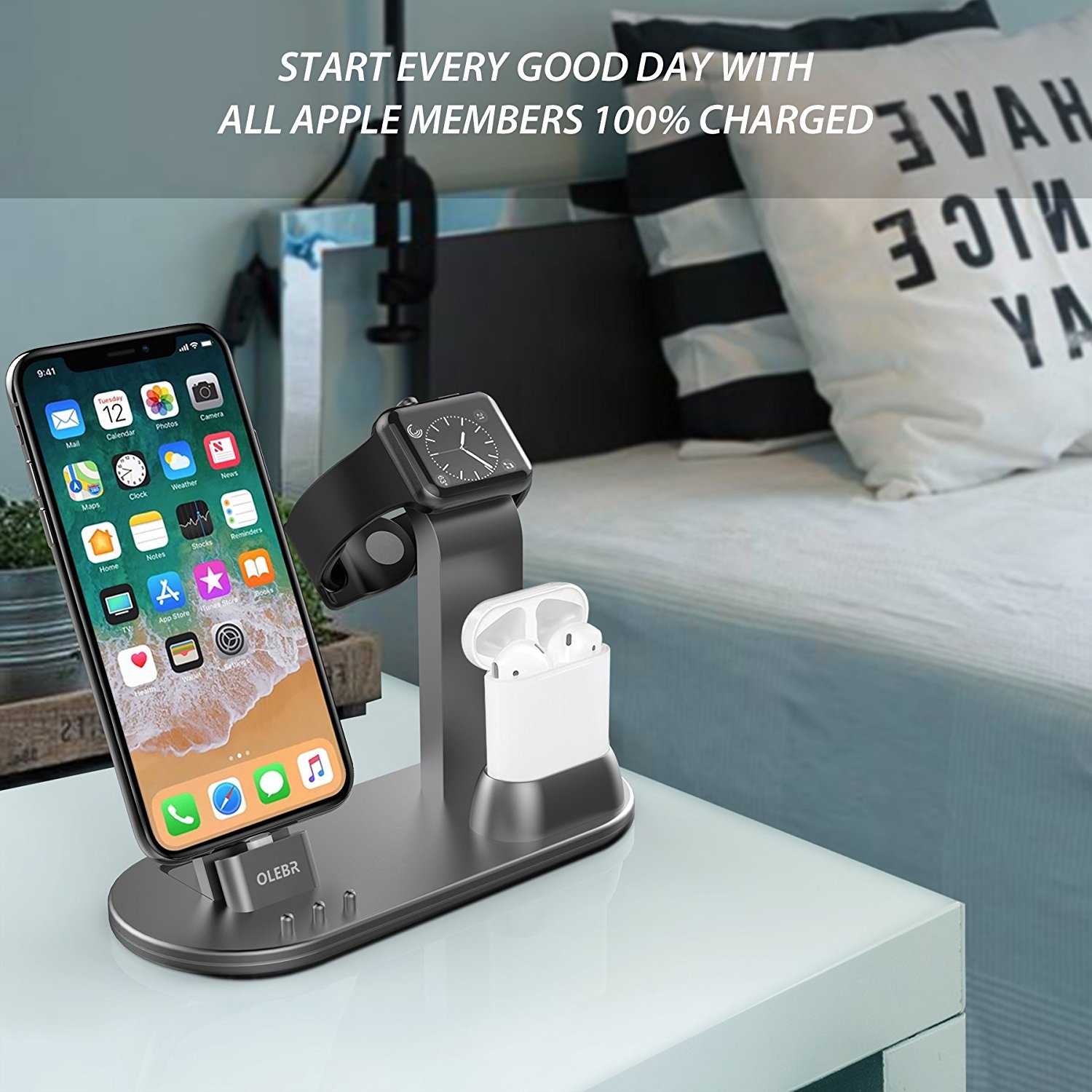 Olebr Apple Watch Airpods Iphone Sarj Standi 8058