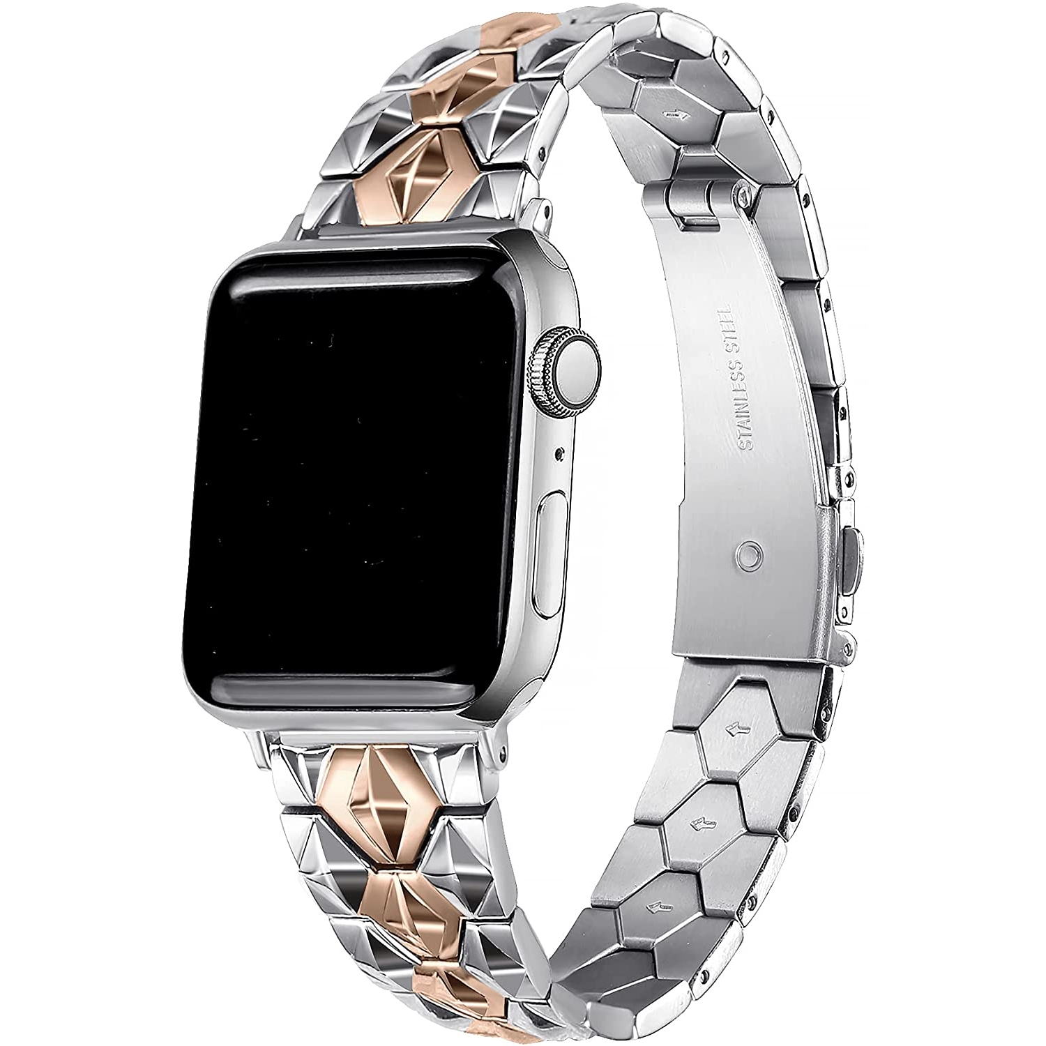 Secbolt Apple Watch 7 Diamond Cut Çelik Kayış (45mm)