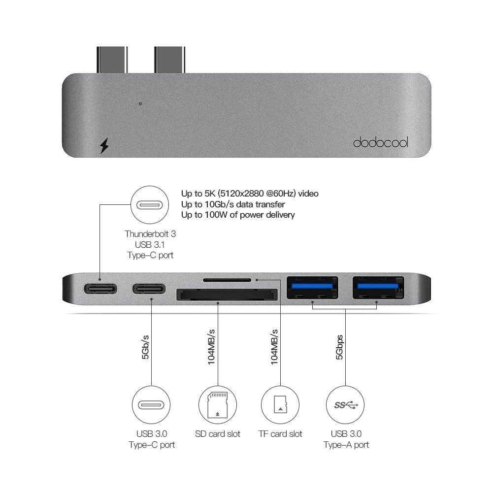 Dodocool Usb C Hub Thunderbolt 3 Type C Baglantisi Sd Tf Kart Okuyucu 4938