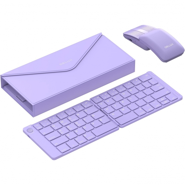 DELUX Katlanabilir Bluetooth Klavye ve Fare (Purple)