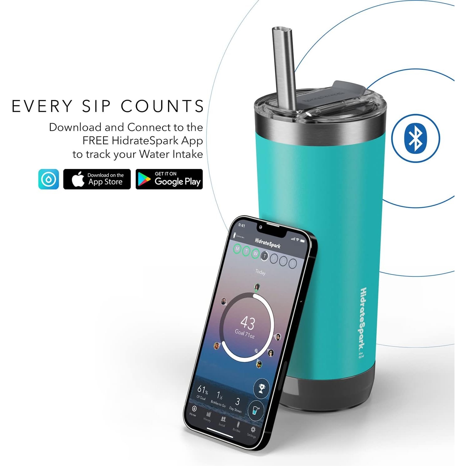 Hidrate Spark PRO 910 Ml – Bouteille Intelligente Acier Inox Isotherme – Suivi Hydratation Bluetooth – Couvercle Paille