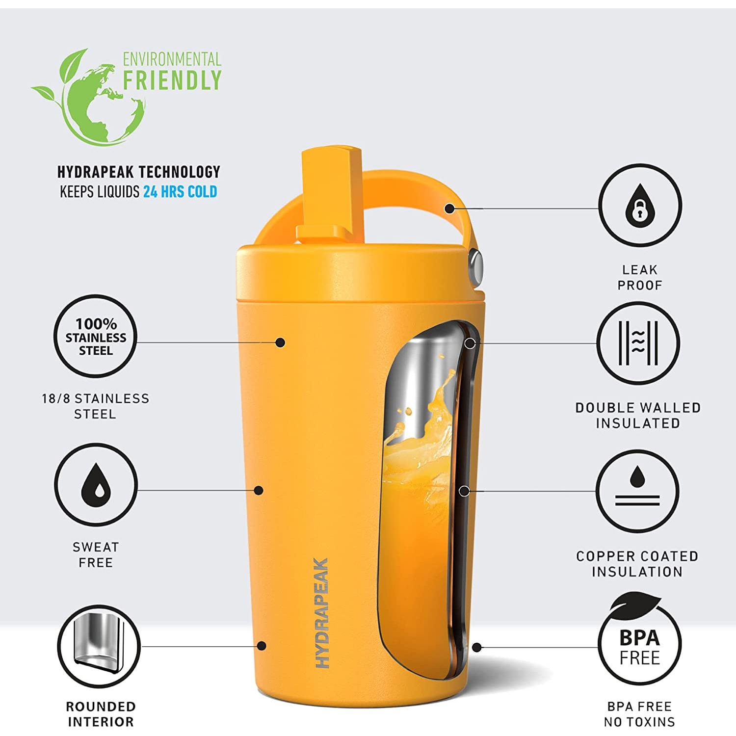 Hydrapeak Çocuklar İçin Pipetli Paslanmaz Çelik Termos (400ml, Mango) 82823